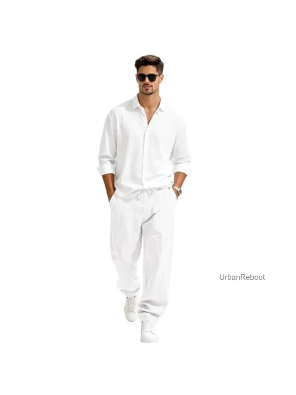 Men's Cotton Linen Pants Casual Summer Beach Drawstring Elastic Waist Relaxed